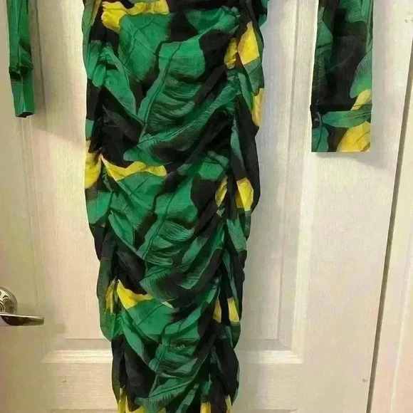 GANNI Tropical Ruched A-Line Midi Dress - Picture 7 of 11